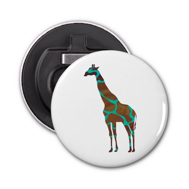 Giraffe Brown and Teal Siloette Bottle Opener (Front)