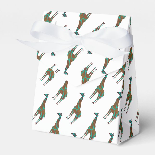 Giraffe Brown and Teal Siloette Favor Box (Front Side)