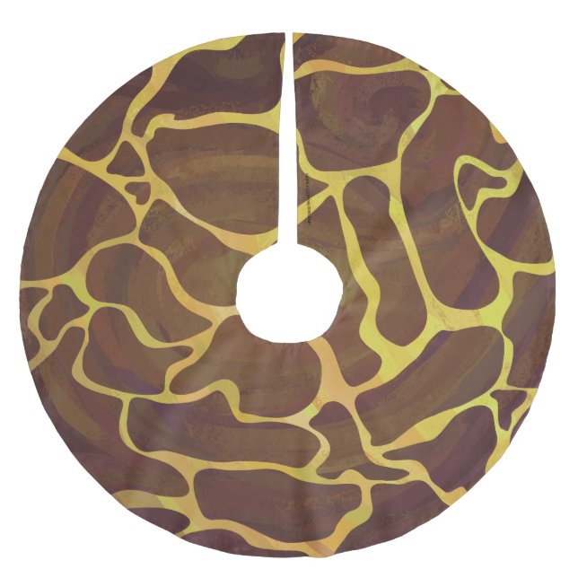 Giraffe Brown and Yellow Print Brushed Polyester Tree Skirt (Front)