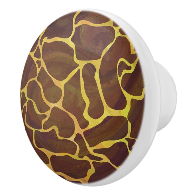 Giraffe Brown and Yellow Print Ceramic Knob (Right)