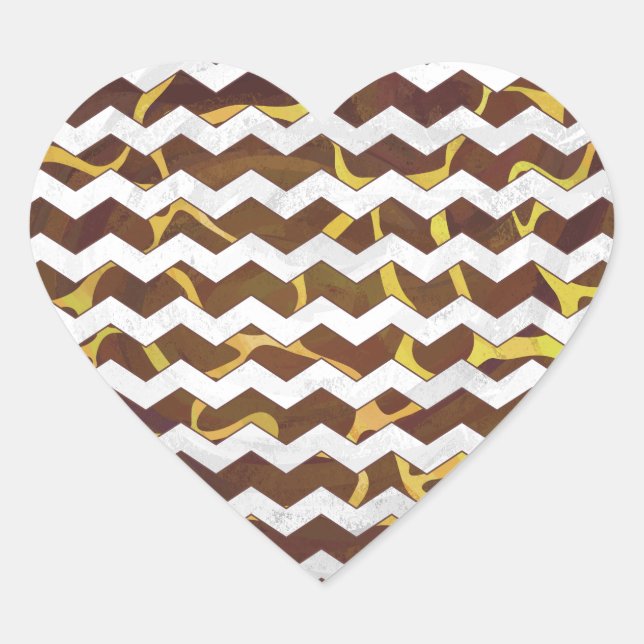 Giraffe Brown and Yellow Print Heart Sticker (Front)