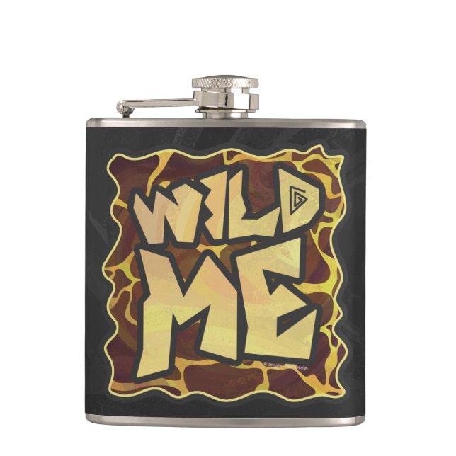 Giraffe Brown and Yellow Print Hip Flask (Front)
