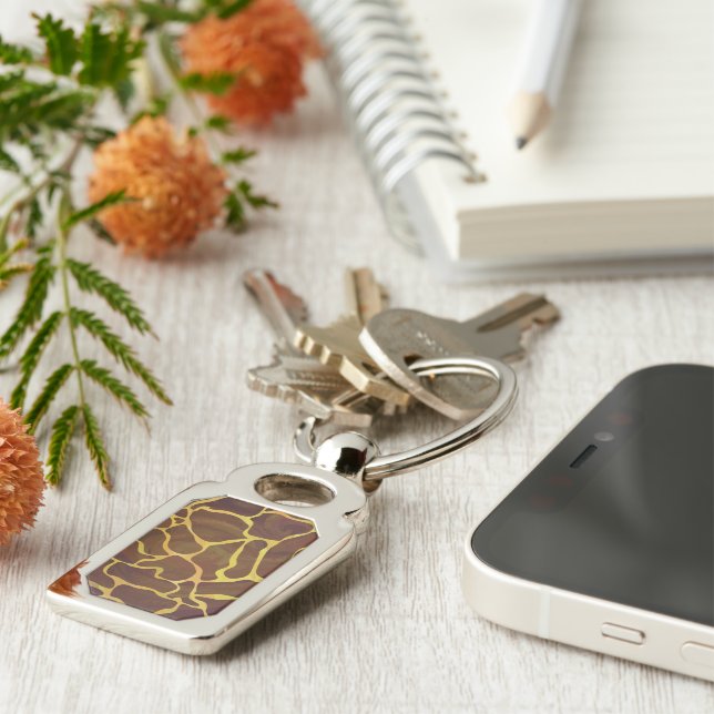Giraffe Brown and Yellow Print Keychain (Side)