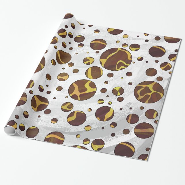 Giraffe Brown and Yellow Print Wrapping Paper (Unrolled)