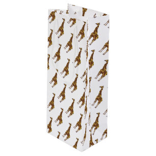 Giraffe Brown and Yellow Silhouette Wine Gift Bag
