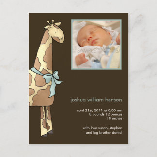 Giraffe Brown/Blue • Birth Announcement Postcard