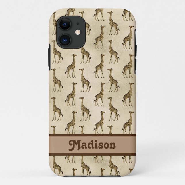 Giraffe Brown Personalized Animal Case-Mate iPhone Case (Back)