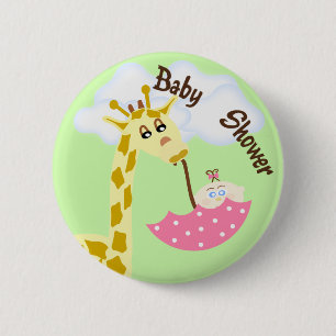 Giraffe Carrying Umbrella Baby Shower Invitation 2 Inch Round Button