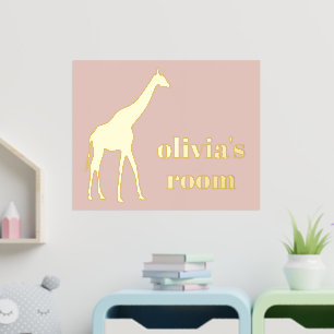 Giraffe Child Personalized Pink Foil Room Sign