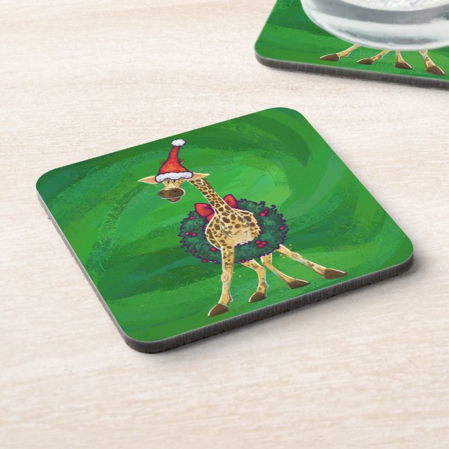 Giraffe Christmas Beverage Coaster (Left Side)