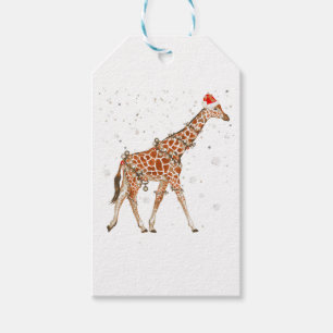 Giraffe Christmas Colour Lights Funny Gift Tags