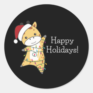 Giraffe Christmas Giraffes Winter Animals Classic  Classic Round Sticker