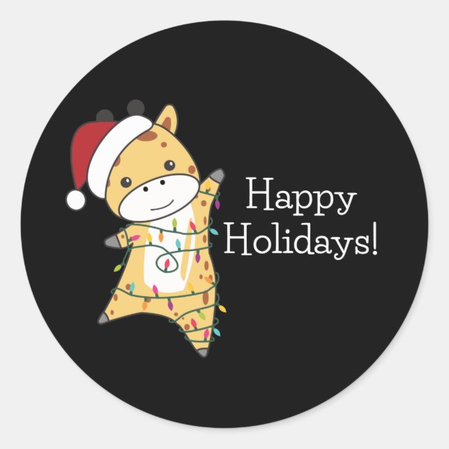 Giraffe Christmas Giraffes Winter Animals Classic  Classic Round Sticker (Front)