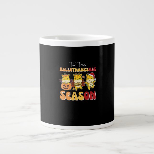 Giraffe Christmas Halloween Tis The Hallothanksmas Large Coffee Mug (Front)