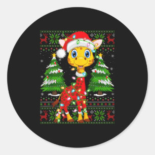 Giraffe Christmas Lights Santa Costume Ugly Xmas S Classic Round Sticker