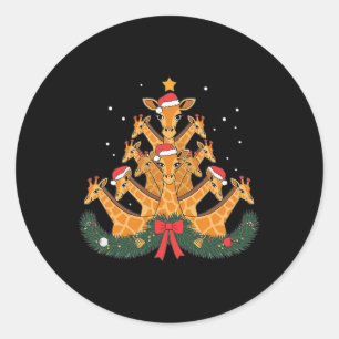 Giraffe Christmas Tree Animal Xmas Women Men Classic Round Sticker