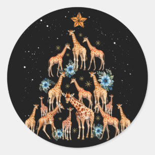 Giraffe Christmas Tree Floral Giraffe Xmas Lights Classic Round Sticker