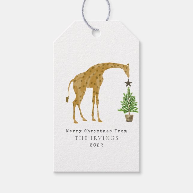 Giraffe Christmas Tree Gift Tags (Front)