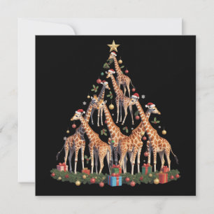 Giraffe Christmas Tree Santa African Wildlife Farm Holiday Card