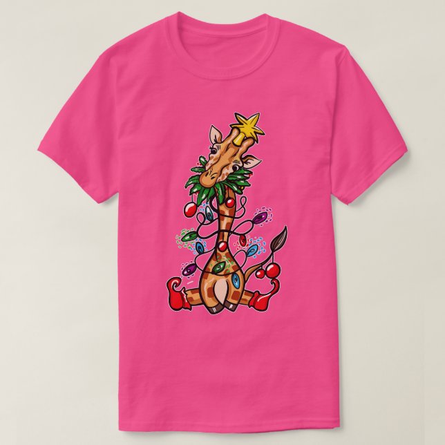 Giraffe Christmas Tree T-Shirt (Design Front)