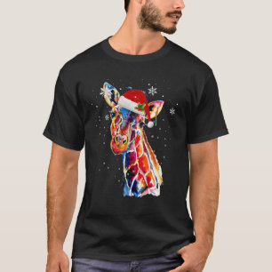 Giraffe Christmas Watercolor Santa Hat Xmas T-Shirt
