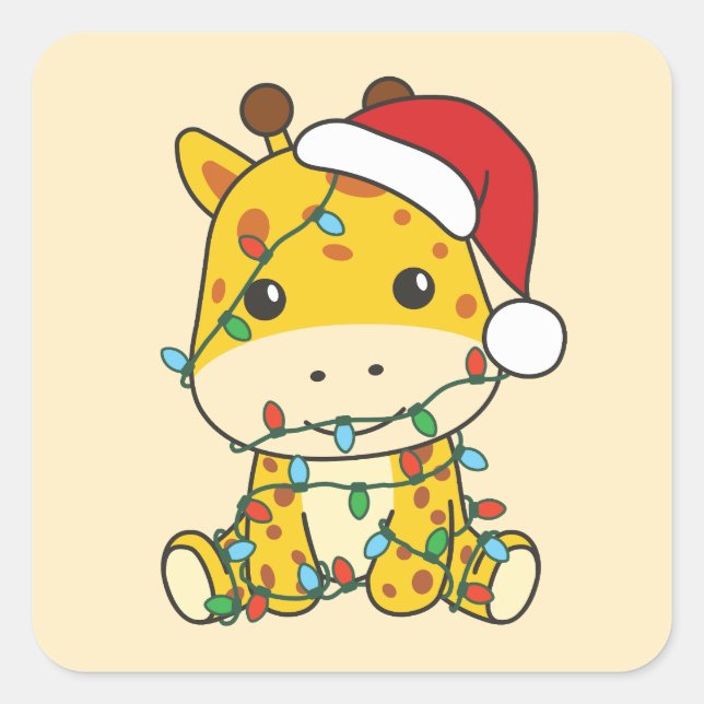 Giraffe Christmas Winter Animals Holiday Giraffes Square Sticker (Front)