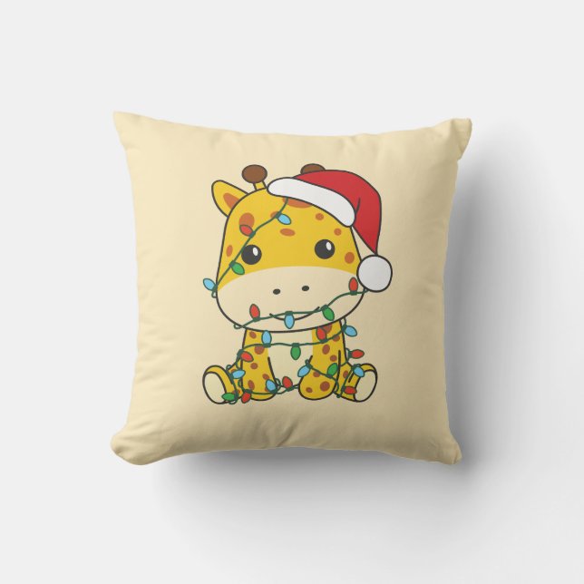 Giraffe Christmas Winter Animals Holiday Giraffes Throw Pillow (Front)