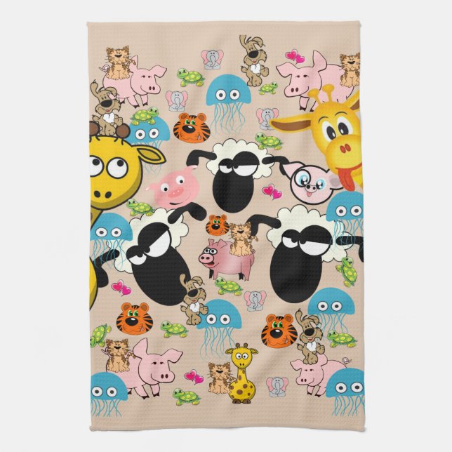 Giraffe, Cochons, Eléphant, Serviette main de cuis (Vertical)