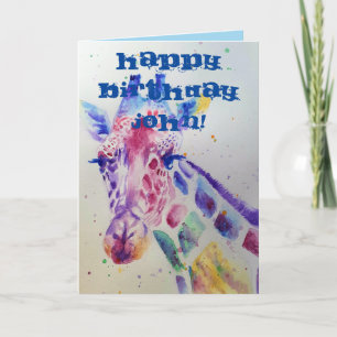 Giraffe colorée Animal Aquarelle Carte Anniversair