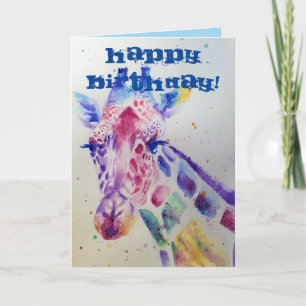 Giraffe colorée Animal Aquarelle Carte Anniversair