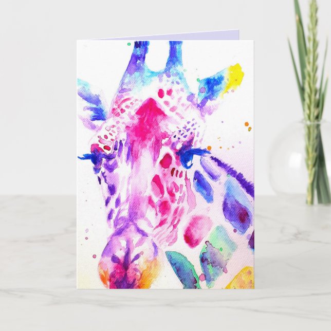 Giraffe colorée Animal Aquarelle Carte Anniversair (Devant)
