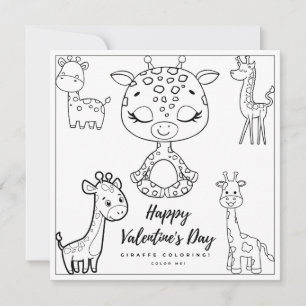 Giraffe Coloring Page Carte fille Saint Valentin