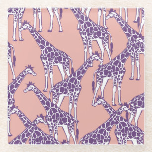 Giraffe Colourful Spots Vintage Safari Illustratio Glass Coaster