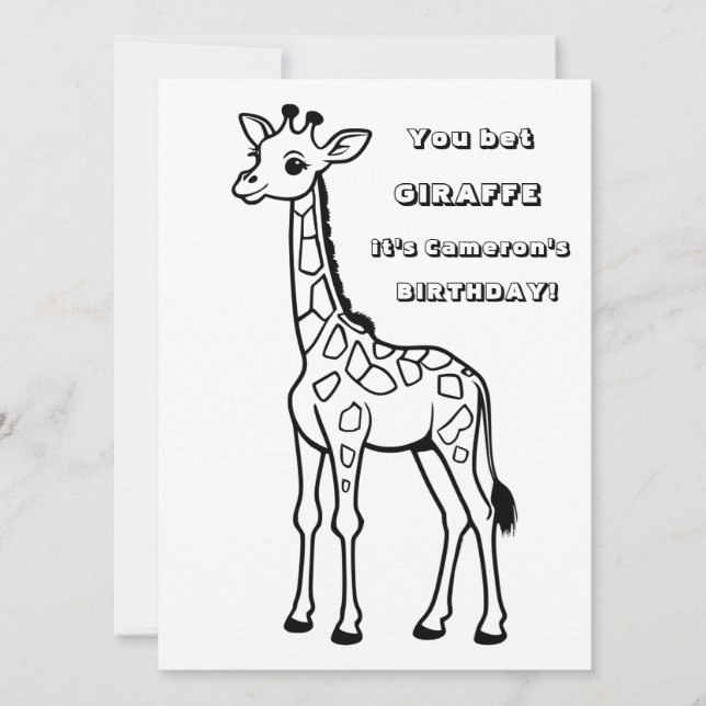 Giraffe Colouring Party Digital Download  Invitation (Front)