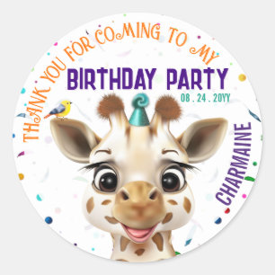 Giraffe Confetti Kids Birthday Classic Round Sticker