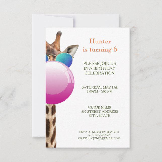Giraffe cool et Bubblegum | Invitation du parti (Devant)