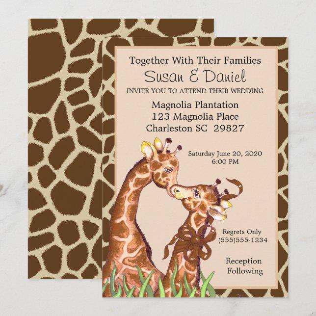 Giraffe Couple Faire-part de mariage (Devant / Derrière)
