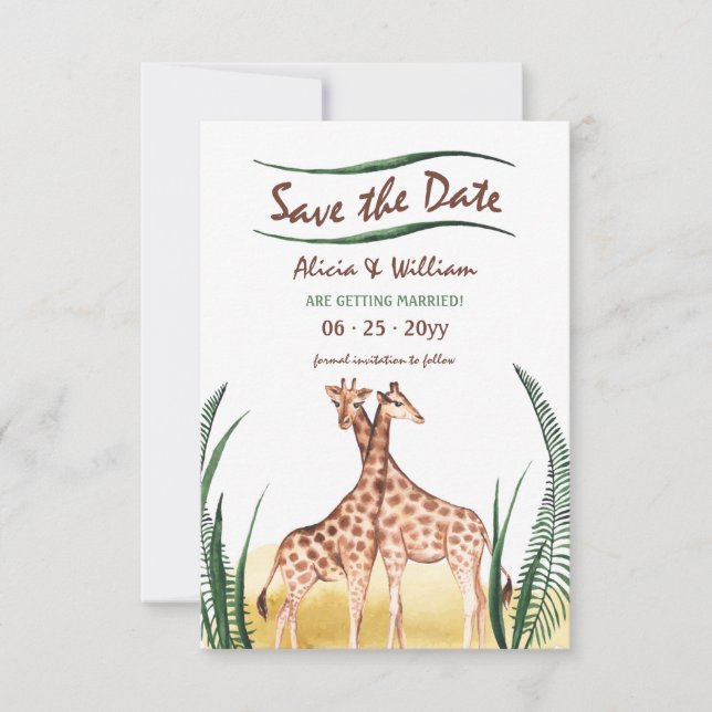 Giraffe Couple Save the Date Announcement (Front)