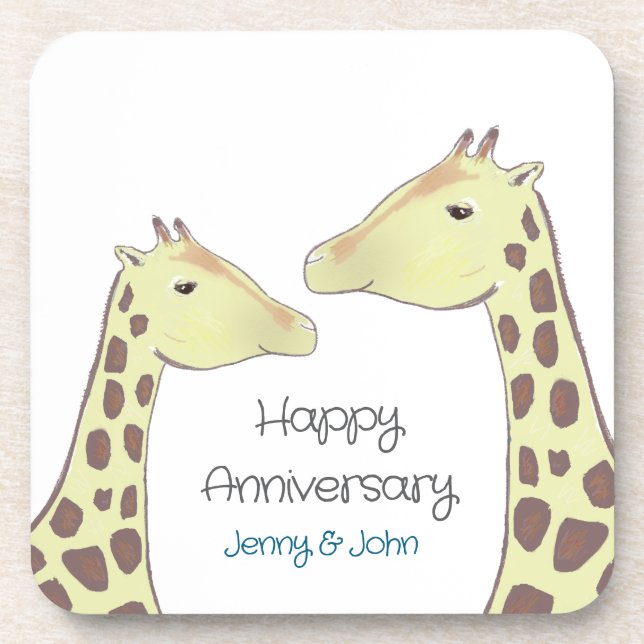 Giraffe Couple Wedding Anniversary Coaster (Front)