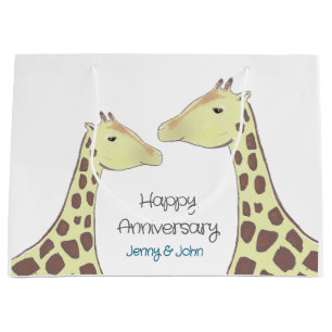 Giraffe Couple Wedding Anniversary Large Gift Bag