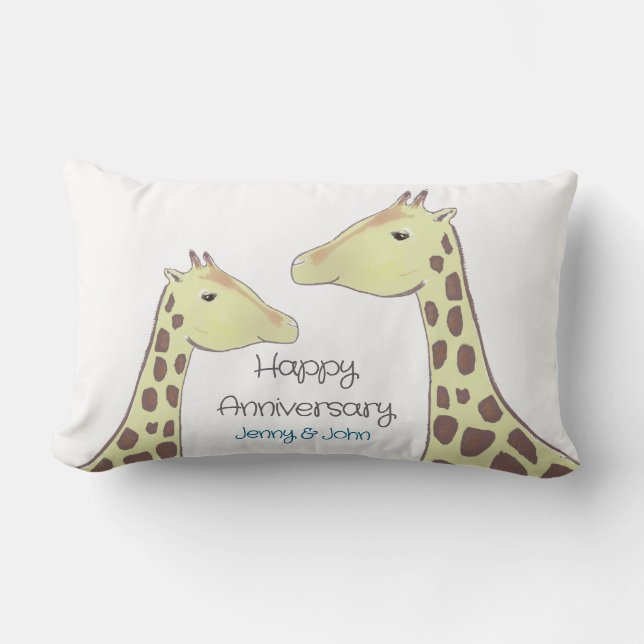 Giraffe Couple Wedding Anniversary Lumbar Pillow (Front)
