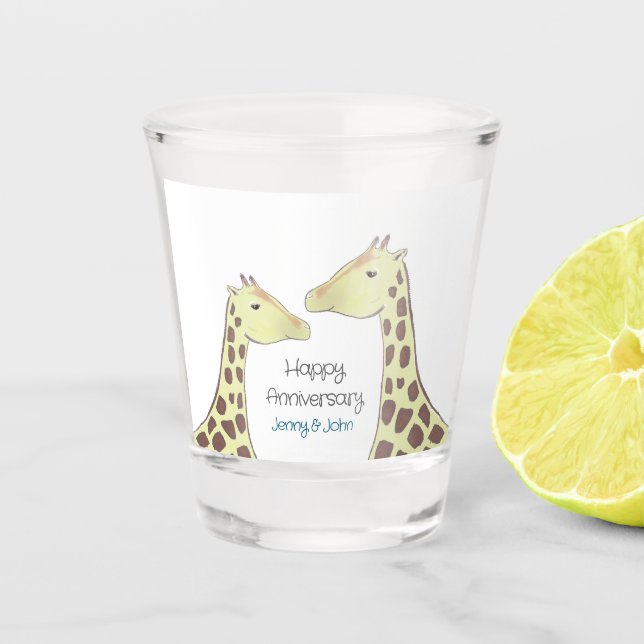 Giraffe Couple Wedding Anniversary Shot Glass (Front)
