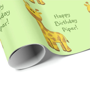 Giraffe Custom Name Wrapping Paper