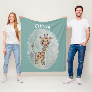 Giraffe Customized Name  Fleece Blanket