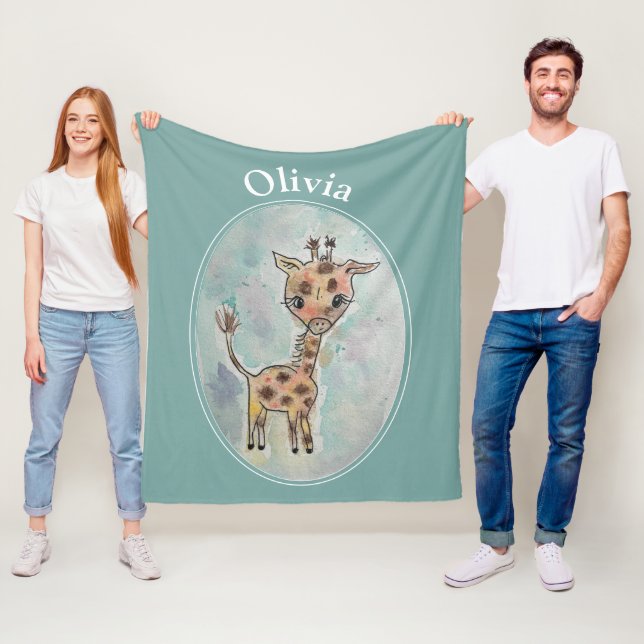 Giraffe Customized Name  Fleece Blanket (In Situ)
