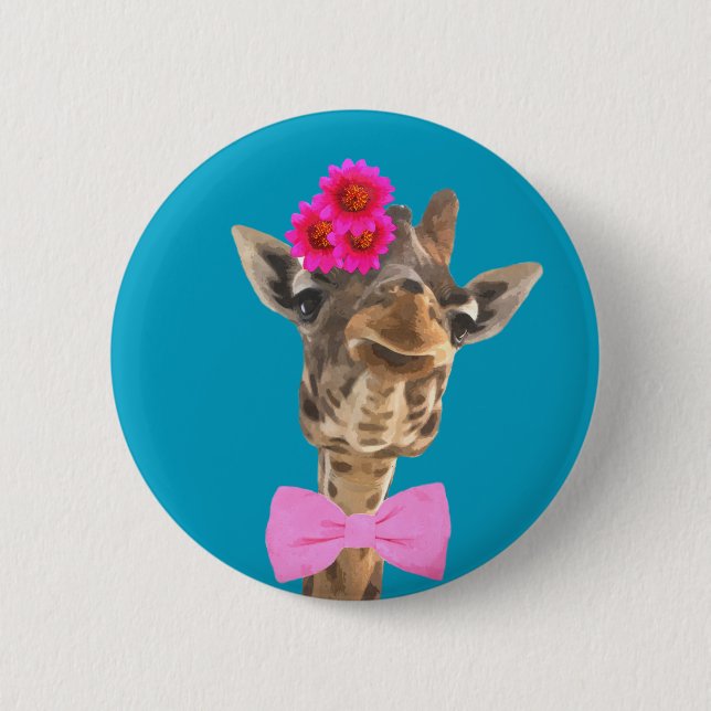 Giraffe cute and funny jungle animal 2 inch round button (Front)