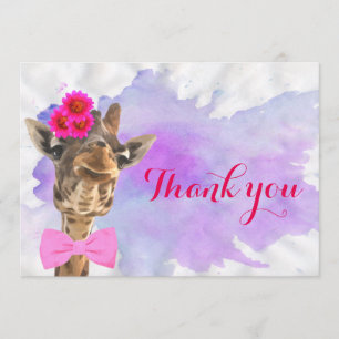 Giraffe cute jungle animal watercolor thank you card