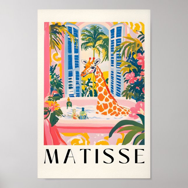 Giraffe Dans La Baignoire, Drôle Poster De Salle D (Devant)