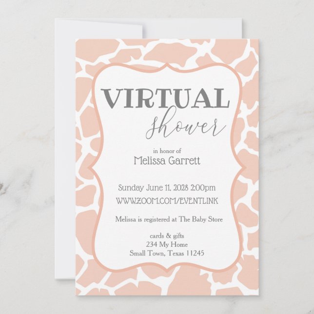 Giraffe de bébé rose Invitation virtuelle (Devant)