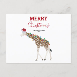 Giraffe de Noël animal drôle avec carte de chapeau